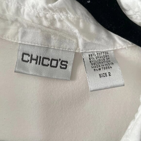 Chico's Womens White Collared Pintuck Pleated Detail Polo Tee Size 2 US Large - Picture 3 of 8